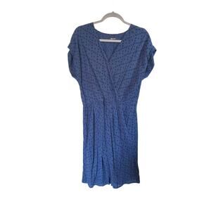 Madewell Blue Geometric Faux Wrap Y2K Viscose Vacation Mini Dress, Size Medium